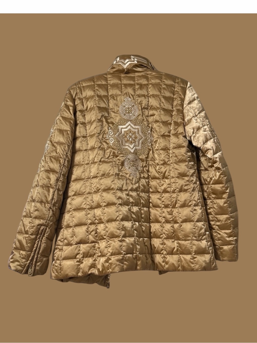 Bogner Quilted Ski Jacket in Tan with Embroidered Back Motif
